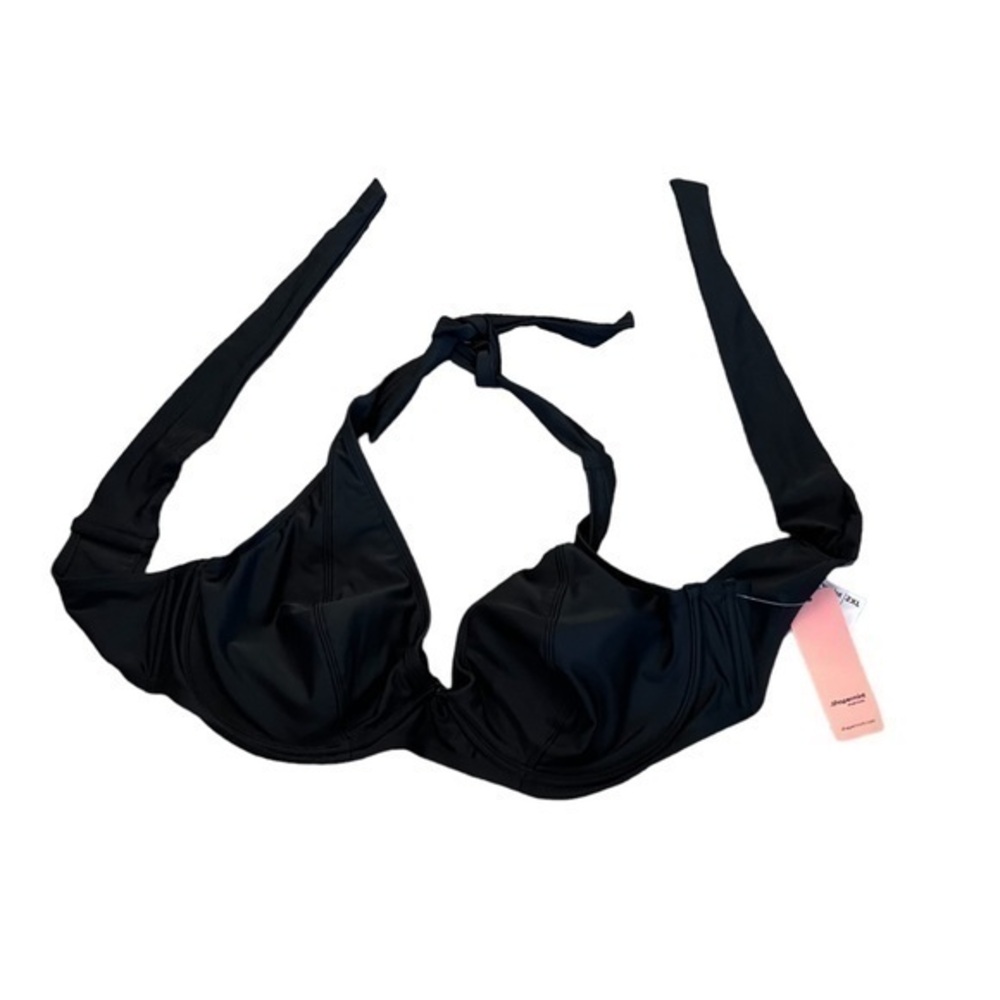 Shapermint Black Tie Back Halter Bathing Suit Underwire Bikini Top Only 2XL